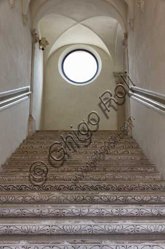 Ferrara, Palazzo Costabili o Palazzo di Ludovico il Moro (today it si the seat of the National Archeological Museum of Spina): detail with the honour staircase.