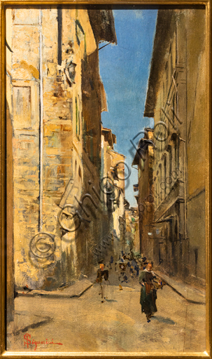 Telemaco Signorini: "Scorcio di strada nel centro storico di Firenze",  1880 circa, olio su tavola.