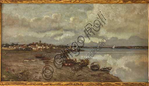 Collezione Assicoop - Unipol,   inv. n° 497: Lorenzo Gignous (1862-1958); "Sesto Calende" ( olio su tela, 81 x 149).