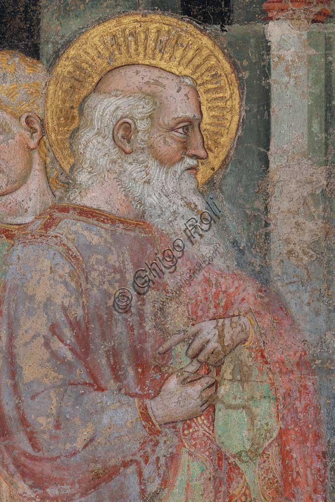 Ferrara, Pinacoteca Nazionale: fresco detached from the Church of San Domenico on the subject of the Stories of St. John the evangelist, by Maestro G.Z. (Michele dai Carri?), 15th century. Detail with St. John.