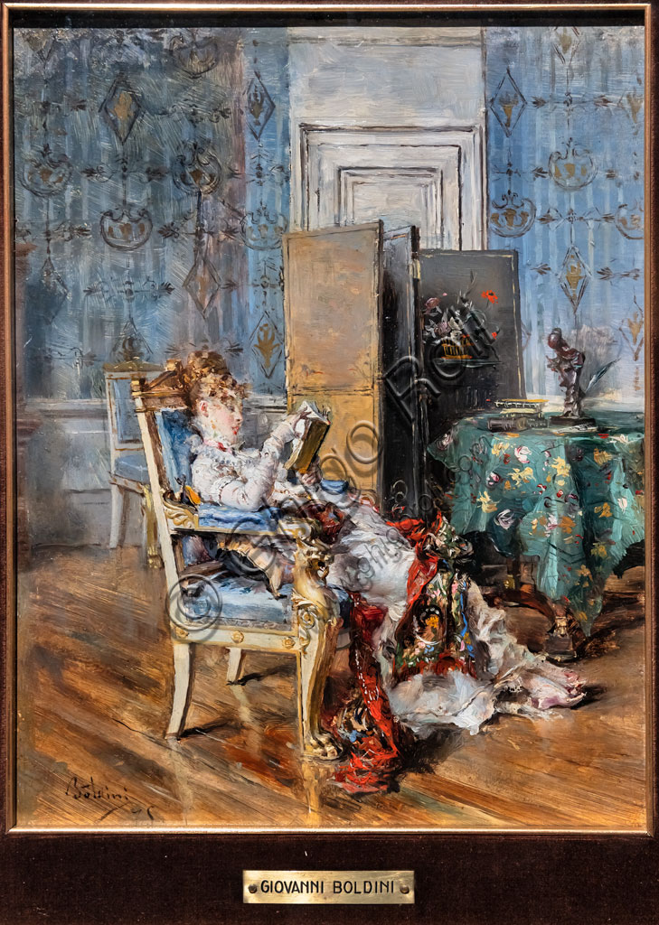 “Signora che legge”, di Giovanni Boldini, 1875, olio su tavola.