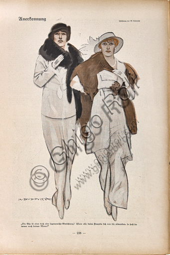 “Simplicissimus”, illustrazione di Marcello Dudovich per la  rivista satirico - umoristica, anni Dieci del Novecento, stampa tipografica.