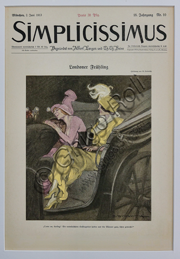 “Simplicissimus, n. 10”, Illustration by Marcello Dudovich for the cover of the satirical - humorous magazine, 1913, letterpress print.