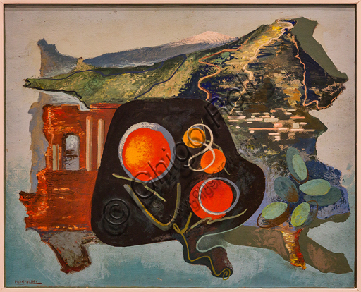 Museo Novecento: "Summary of Taormina", 1938, by Enrico Prampolini. Oil on cardboard.