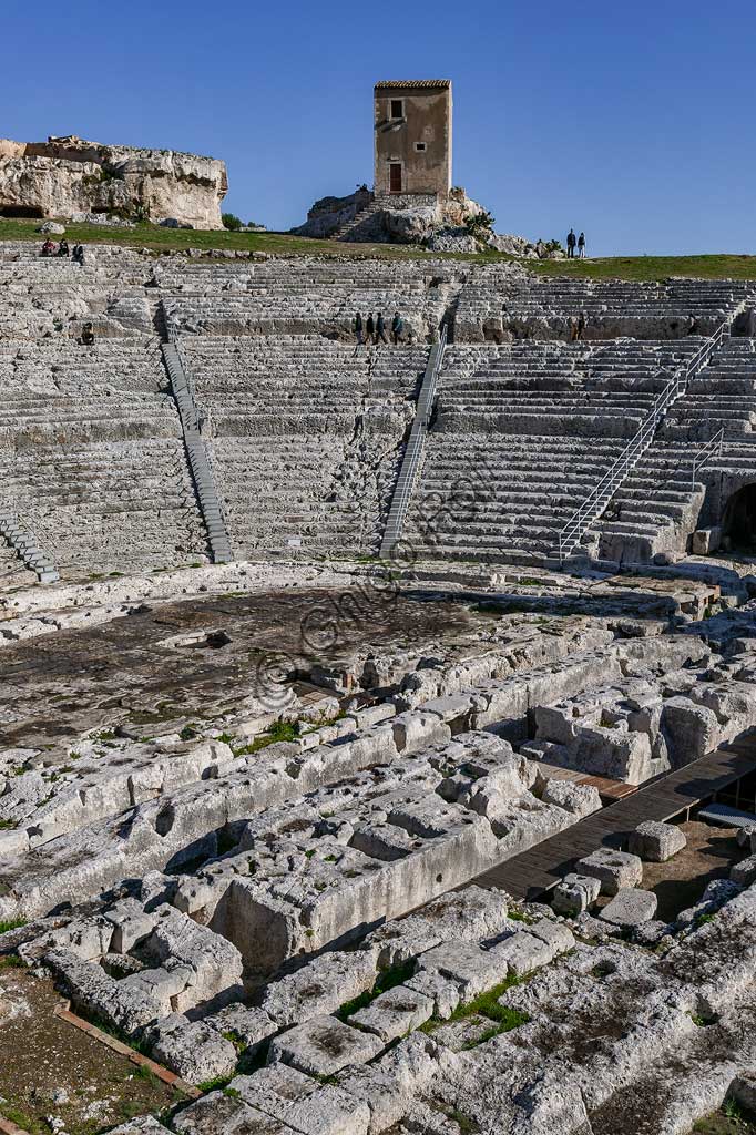 Syracuse, The Archaeological Park of the Neapolis of Syracuse: the Greek theatre, built  in the 5th century BC on the slopes on the south side of the Temenite hill. It was remade in the 3rd century BC and still re-transformed in Roman times.