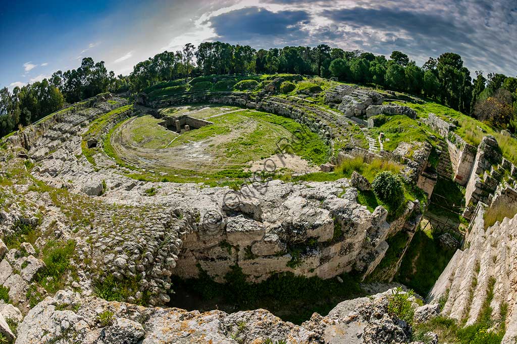 Syracuse, The Archaeological Park of the Neapolis of Syracuse: the Roman amphitheatre.