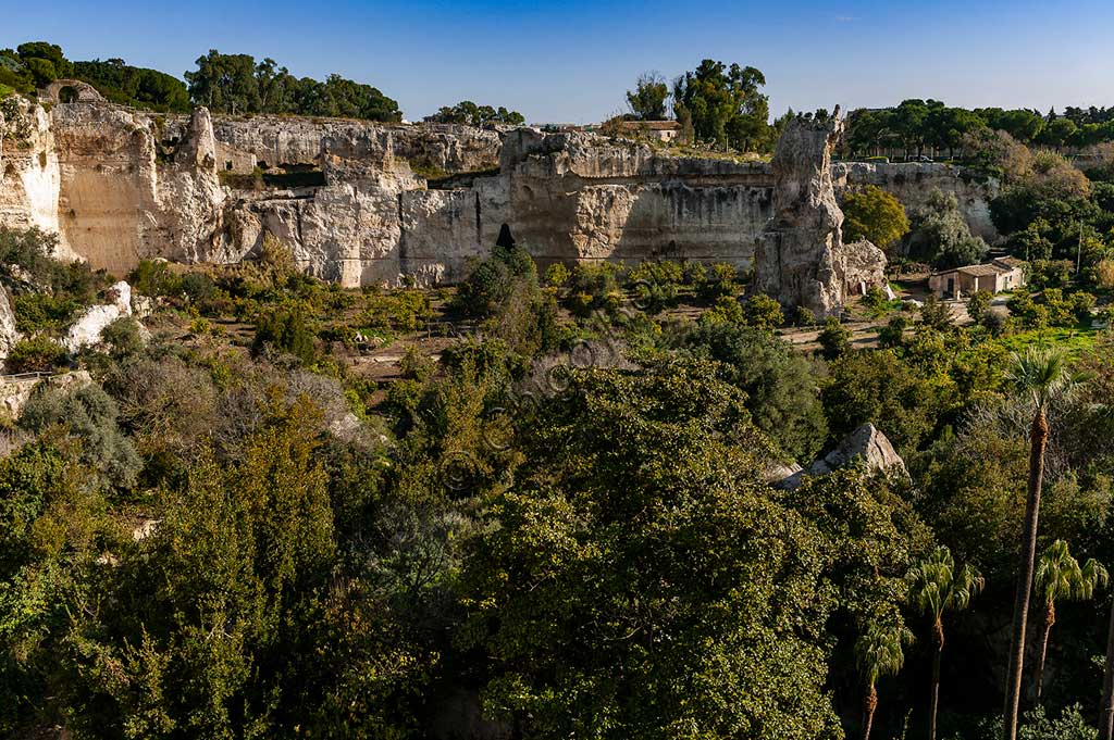 Syracuse, The Archaeological Park of the Neapolis of Syracuse: view of the latomie (prisons in quarries).