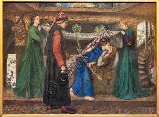 "Il sogno di Dante alla morte di Beatrice", (1856)  di Dante Gabriel Rossetti (1828-1882); acquerello su carta.
