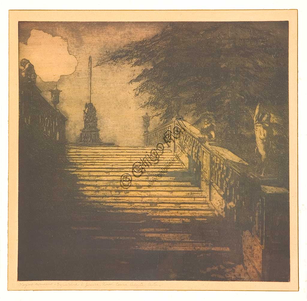   Assicoop - Unipol Collection: Ubaldo Magnavacca (1885-1957), "Sogno Romanzo",  etching and aquatint on paper, plate.
