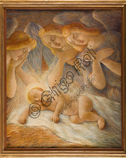 Assicoop - Unipol Collection: Gaetano Previati (Ferrara,1852 - 1920), "The baby sleep", oil painting on canvas.