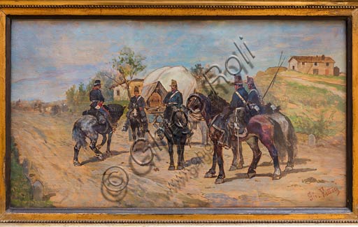 Piacenza, Galleria Ricci Oddi: "Sosta di cavalleria" (Cavalry stop) (1861 - 1864), oil panel pairing by Giovanni fattori (1825 - 1908)