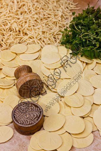  Ligurian gastronomical products: hand made pasta (trofie and corzetti.