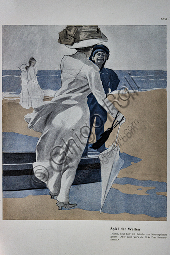 “Spiel der Welle (Game of Wave!)”, Illustration by Marcello Dudovich, 1911, litograph print.