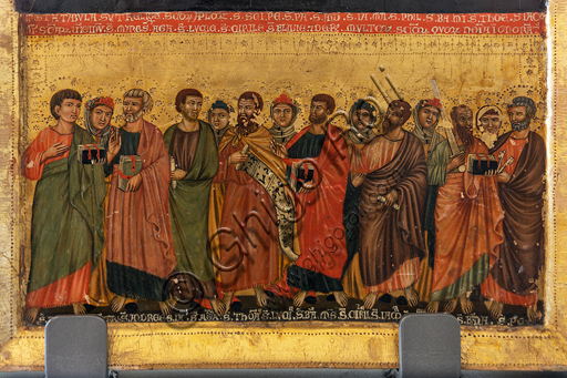  Spoleto, Rocca Albornoz (Stronghold), National Museum of The Dukedom of Spoleto:"Reliquary, Line of Saints", by Master of S. Alò, tempera painting on panel, XIV century.