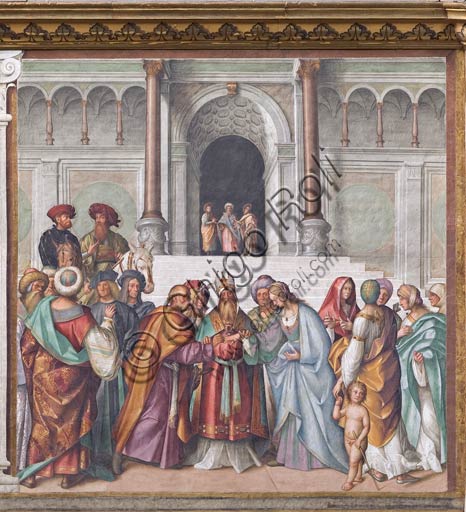  Cremona, Duomo (the Cathedral of S. Maria Assunta), interior, middle nave, first span on the left, second arch: "The Marriage of the Virgin", fresco by Boccaccio Boccaccino, 1515.