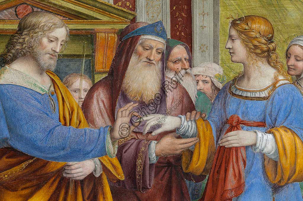 Saronno, Santuario della Beata Vergine dei Miracoli, Antipresbiterio: "Sposalizio della Vergine", affresco di Bernardino Luini, 1525 - 1532. Particolare.