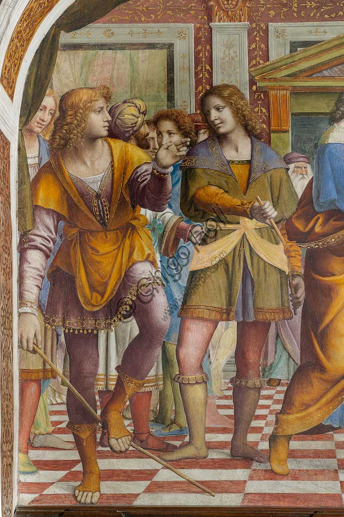 Saronno, Santuario della Beata Vergine dei Miracoli, Antipresbiterio: "Sposalizio della Vergine", affresco di Bernardino Luini, 1525 - 1532. Particolare con giovani uomini.