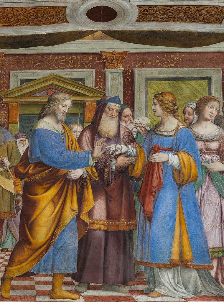 Saronno, Santuario della Beata Vergine dei Miracoli, Antipresbiterio: "Sposalizio della Vergine", affresco di Bernardino Luini, 1525 - 1532. Particolare.