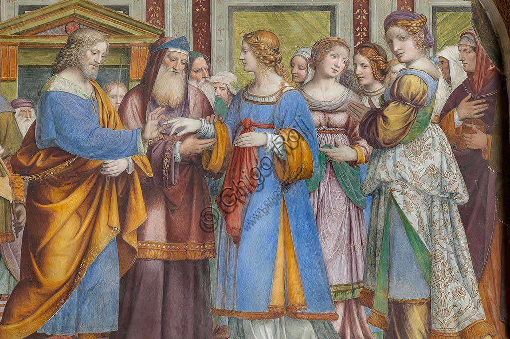 Saronno, Santuario della Beata Vergine dei Miracoli, Antipresbiterio: "Sposalizio della Vergine", affresco di Bernardino Luini, 1525 - 1532. Particolare.