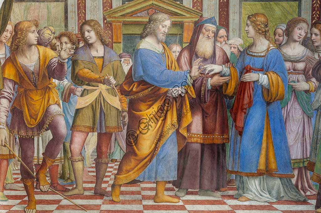 Saronno, Santuario della Beata Vergine dei Miracoli, Antipresbiterio: "Sposalizio della Vergine", affresco di Bernardino Luini, 1525 - 1532. Particolare.