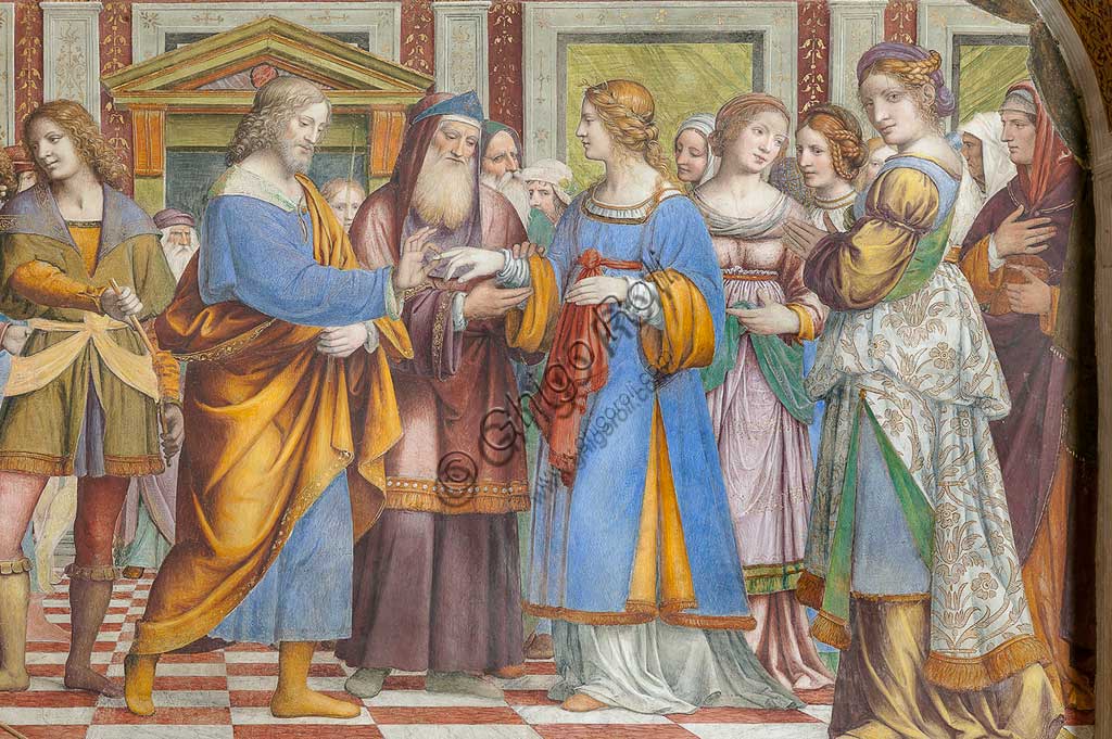 Saronno, Santuario della Beata Vergine dei Miracoli, Antipresbiterio: "Sposalizio della Vergine", affresco di Bernardino Luini, 1525 - 1532. Particolare.