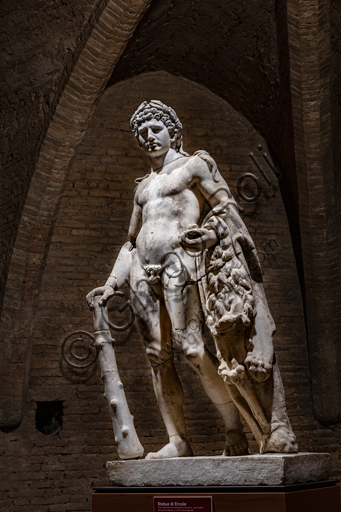 Montefalco, Museum of St. Francis: "Statue of Hercules" leaning on the club and with the skin of the Nemean lion and one of the apples of Hesperides. Late I century b.C. - early I century a.D. Marble.