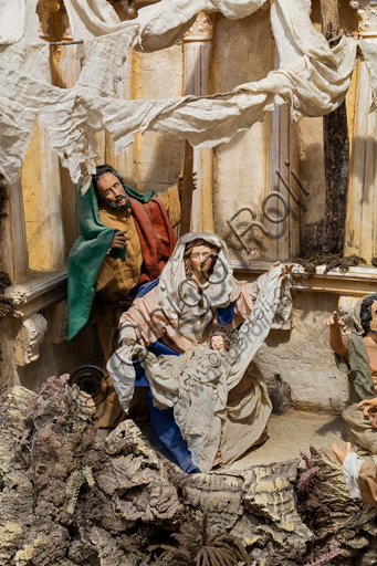 Assisi, Sicilian Nativity scene by Ivano Vecchio: detail with the small statues of the Nativity.
