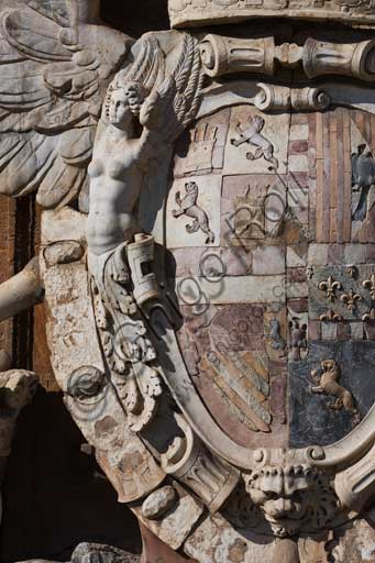 Palermo, The Royal Palace or Palazzo dei Normanni (Palace of the Normans), North-East side: detail of the coat of arms with an Aragon eagle on the main portal of the Renaissance wing.