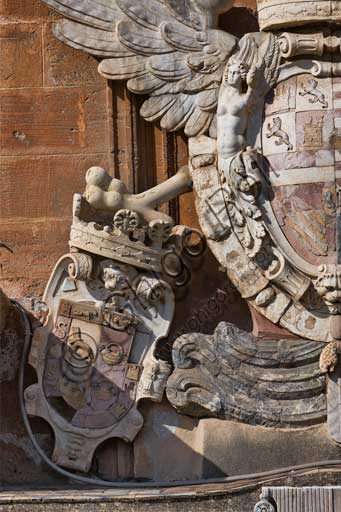 Palermo, The Royal Palace or Palazzo dei Normanni (Palace of the Normans), North-East side: detail of the coat of arms with an Aragon eagle on the main portal of the Renaissance wing.