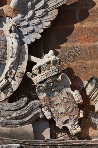 Palermo, The Royal Palace or Palazzo dei Normanni (Palace of the Normans), North-East side: detail of the coat of arms with an Aragon eagle on the main portal of the Renaissance wing.