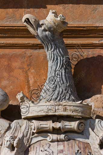 Palermo, The Royal Palace or Palazzo dei Normanni (Palace of the Normans), North-East side: detail of the coat of arms with an Aragon eagle on the main portal of the Renaissance wing.