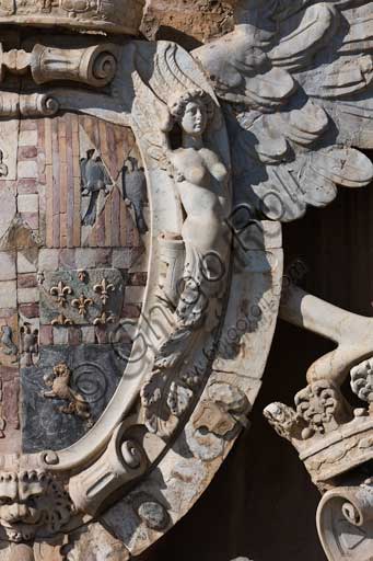 Palermo, The Royal Palace or Palazzo dei Normanni (Palace of the Normans), North-East side: detail of the coat of arms with an Aragon eagle on the main portal of the Renaissance wing.