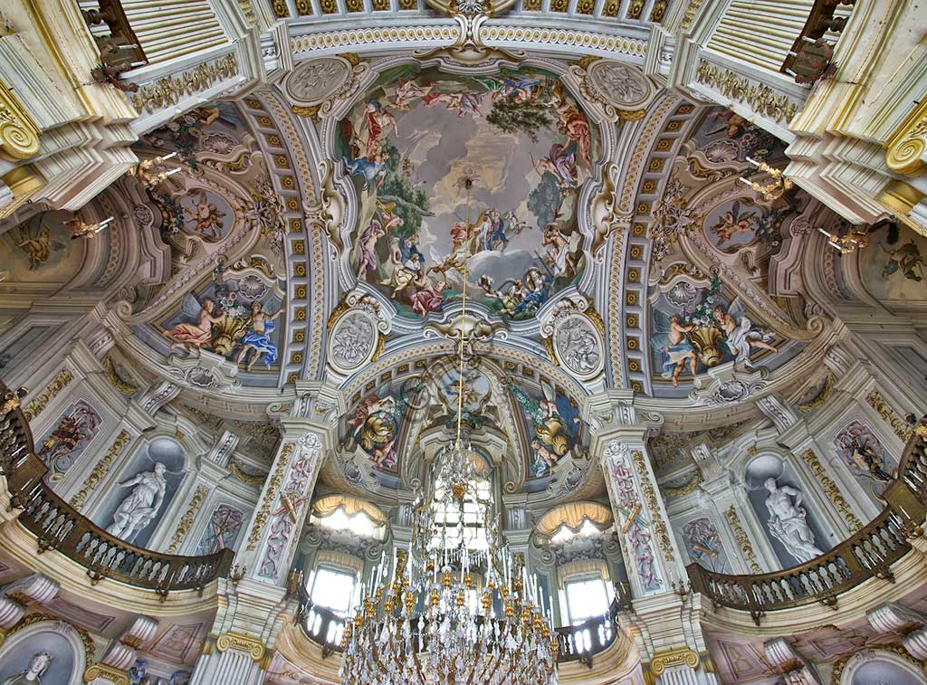 The Hunting Residence of Stupinigi, the Hall of the Parties (the Central Hall),: frescoes representing "Stories of Diana", by Giuseppe e Domenico Valeriani (1731 - 33). Detail.