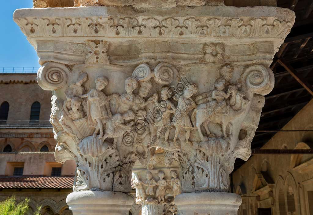  Monreale, Duomo, the cloister of the Benedectine monastery (XII century): the Southern side of the capital E 18 ("Stories of Joseph, Jacob's son").