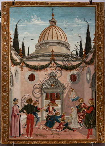 Perugia, Galleria Nazionale dell'Umbria: "Storie di san Bernardino", ciclo di otto tavolette dipinte a tempera, datate 1473. Riferite prudentemente a un "Maestro" o "Bottega del 1473", vi parteciparono alcuni dei migliori pittori umbri dell'epoca."San Bernardino risana Giovanni Antonio da Parma ferito con una pala". 