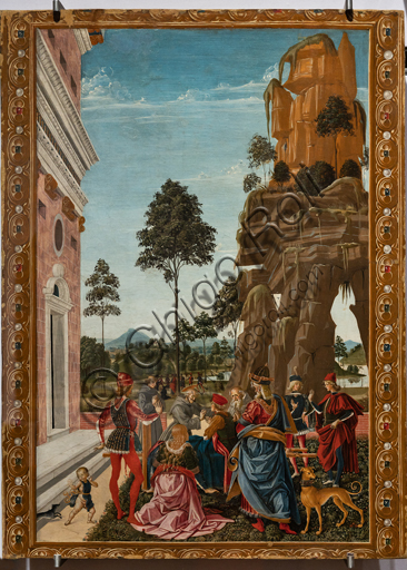  Perugia, National Gallery of Umbria: "Stories of Saint Bernardino", cycle of eight tablets painted in tempera, dated 1473. Cautiously referred to a "Maestro" or "Bottega del 1473",  some of the best Umbrian painters of the time worked on them. "St Bernardino calls to life a man found dead under a tree", attributed to PInturicchio.