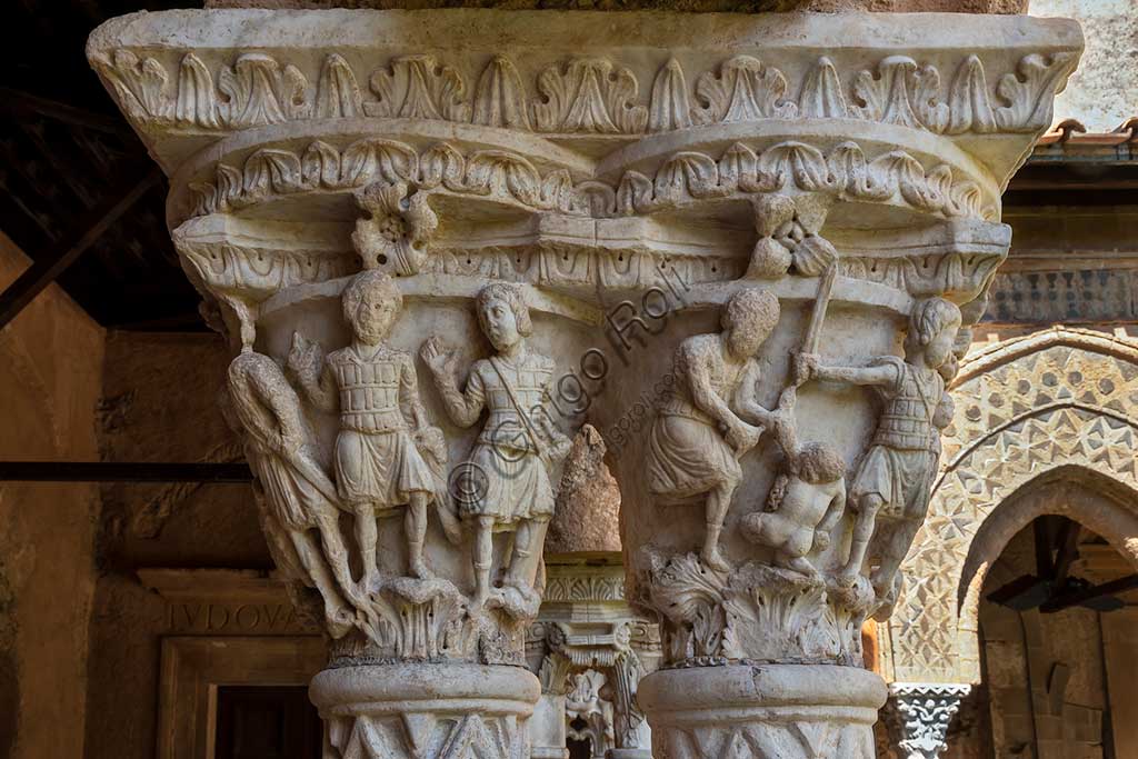  Monreale, Duomo, the cloister of the Benedectine monastery (XII century): the Western side of capital N24 ("The Massacre of Innocents").