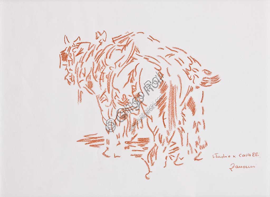 Collezione Assicoop Unipol: Remo Zanerini; "Studio per cavallo", sanguigna (pastello rosso)