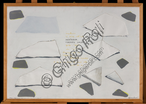 Collezione Assicoop - Unipol: Franco Guerzoni (1948 - ), "Studio per tappeti volanti", tecnica mista su cartone.