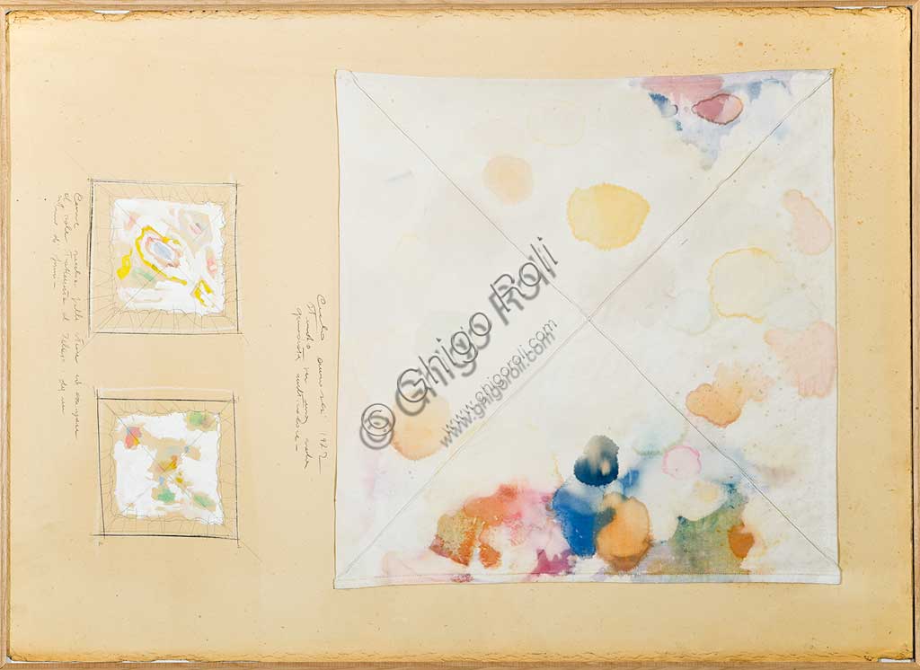 Collezione Assicoop Unipol: Carlo Cremaschi (1943), "Studio per una vela quadrata multicolore". Tecnica mista su cartone, cm 103,5 x 73,5.