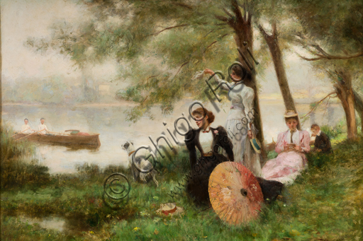 Assicoop - Unipol Collection: Alberto Pisa (Ferrara, 1864 - 1903), "Along the Thames", Oil painting.