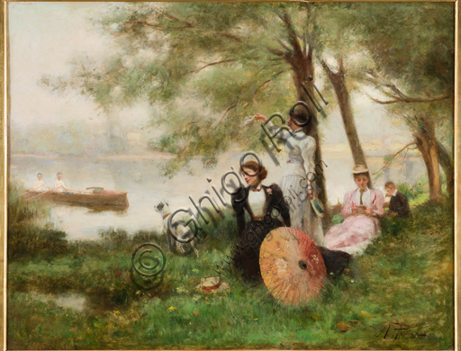 Assicoop - Unipol Collection: Alberto Pisa (Ferrara, 1864 - 1903), "Along the Thames", Oil painting.