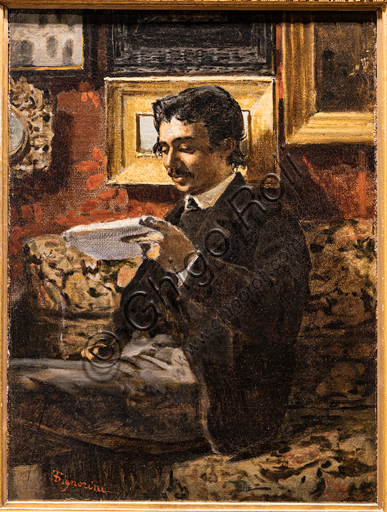 Telemaco Signorini: "Reading Man ", 1868-70, oil painting on canvas.