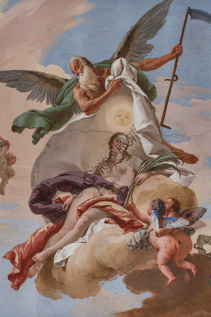Villa Loschi  Motterle (già Zileri e Dal Verme), scalone, soffitto: "Il Tempo scopre la Verità", affresco allegorico di Giambattista Tiepolo (1734). Particolare.