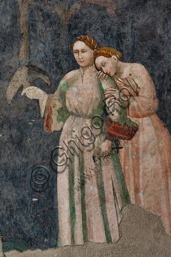  Spoleto, Rocca Albornoz (Stronghold), Camera Pinta (Painted Room): detail with two ladies of the frescoes realized between 1392 and 1416, representing courtly and chivalrous subject, made by local painters (with reference to the group connected to the Master of the Dormitio of Terni) or of Padanian origin.
