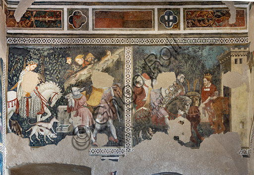  Spoleto, Rocca Albornoz (Stronghold), Camera Pinta (Painted Room): detail of the frescoes realized between 1392 and 1416, representing courtly and chivalrous subject, made by local painters (with reference to the group connected to the Master of the Dormitio of Terni) or of Padanian origin.