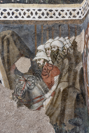 Spoleto, Rocca Albornoz, Torre Maestra, Camera Pinta: particolare con cavalieri degli affreschi realizzati tra il 1392 e il 1416 di soggetto cortese e cavalleresco, realizzati da pittori locali (con riferimento al gruppo del Maestro della Dormitio di Terni) o di provenienza padana. Il tema degli affreschi è basato sul poema "Teseida" di Boccaccio. 