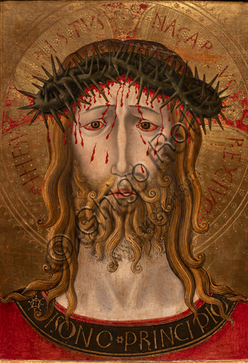 Perugia, Galleria Nazionale dell'Umbria: "Testa di Cristo coronato di spine", di pittore bonfiglieso (Maestro della Pietà di S. Costanzo?), tempera e oro su tavola, seconda metà del XV secolo. 