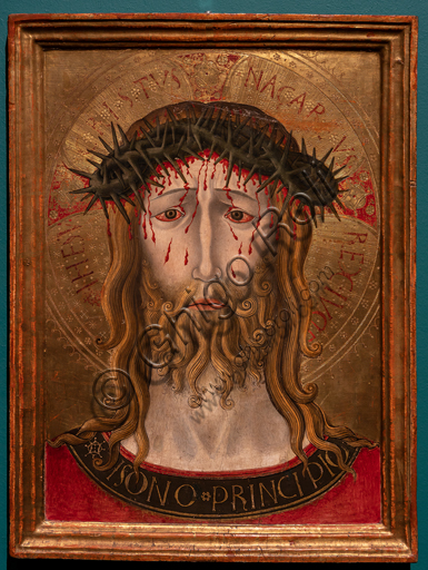 Perugia, Galleria Nazionale dell'Umbria: "Testa di Cristo coronato di spine", di pittore bonfiglieso (Maestro della Pietà di S. Costanzo?), tempera e oro su tavola, seconda metà del XV secolo. 