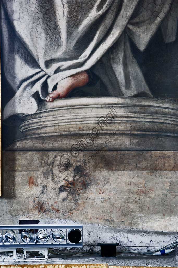 Basilica di S. Andrea della Valle, catino dell'abside: la Fede (una delle sei figure femminili allegoriche di Virtù affrescate tra i finestroni). Affresco del Domenichino (Domenico Zampieri), 1622 - 28.Particolare di testa virile.